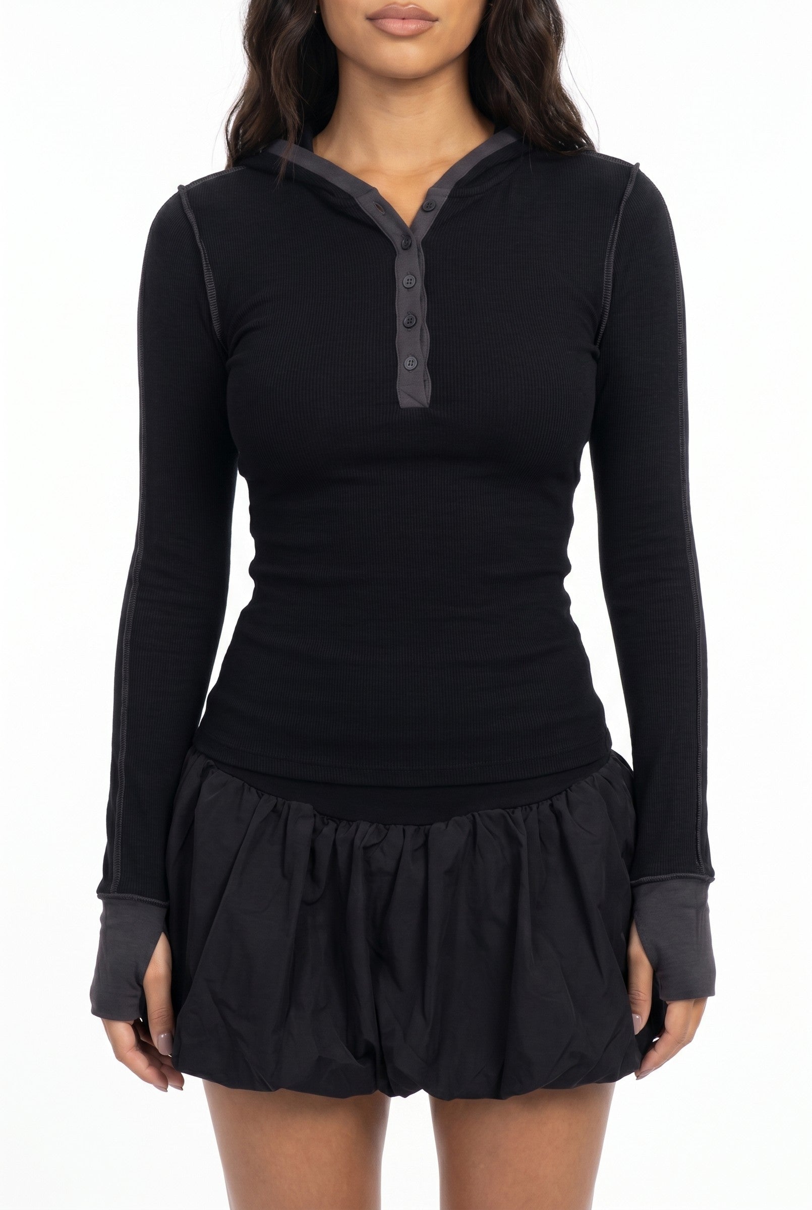 Women's Everyday Hooded Henley Long Sleeve Top | Wren & Co.