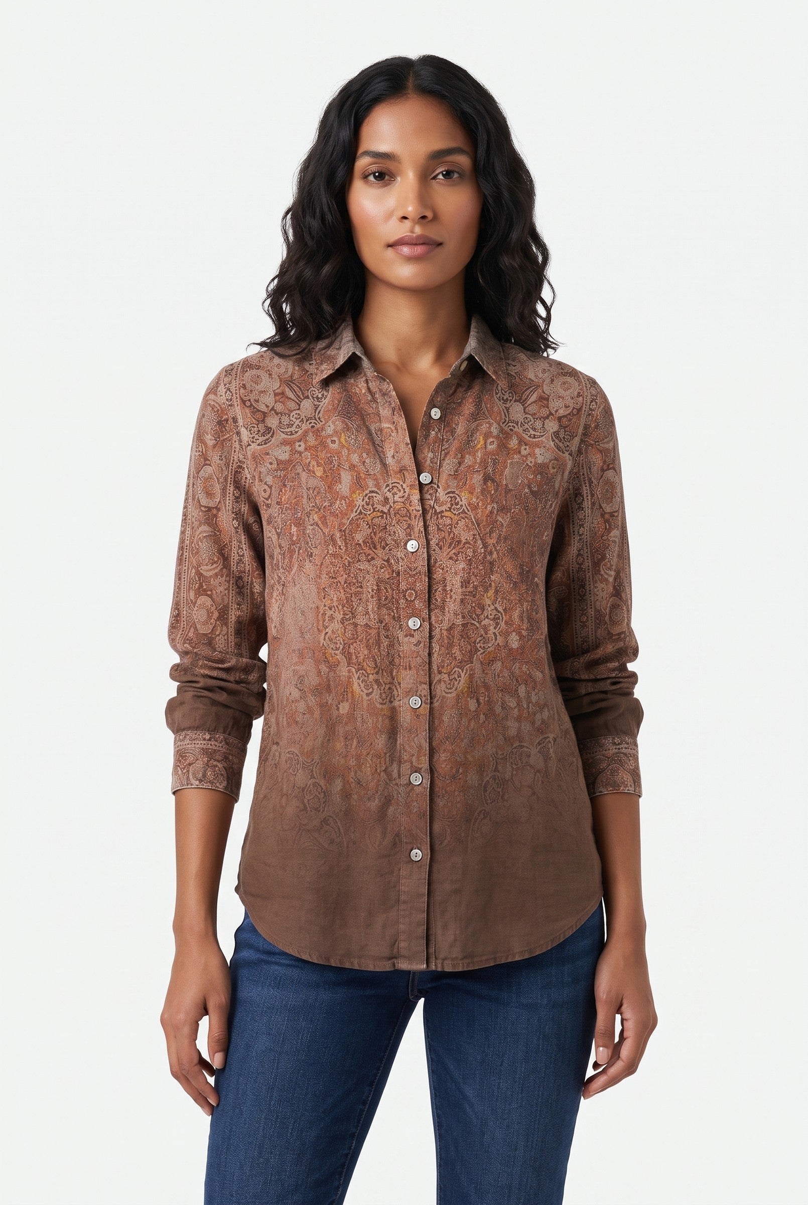 Women's Effortless Printed Button-Up Blouse | Wren & Co.