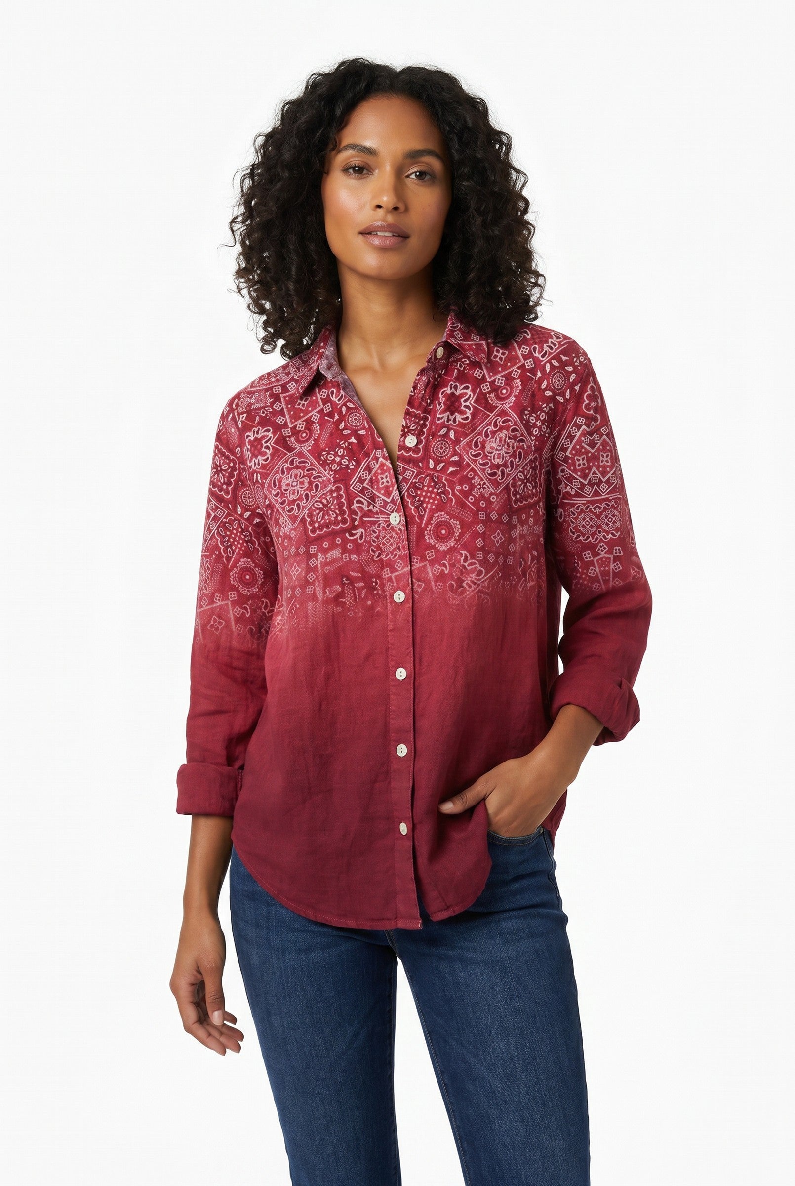 Women's Effortless Printed Button-Up Blouse | Wren & Co.