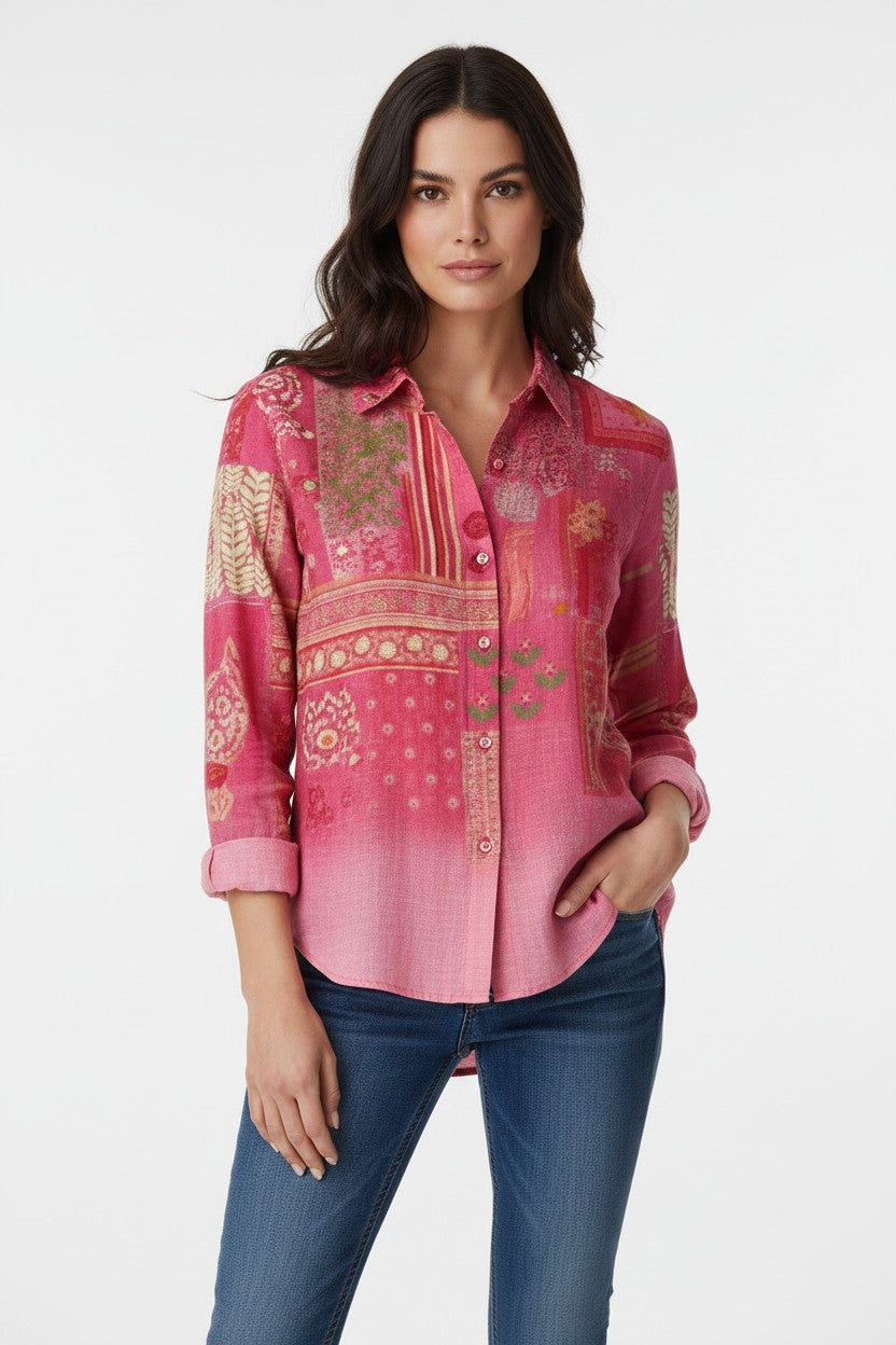 Women's Effortless Printed Button-Up Blouse | Wren & Co.