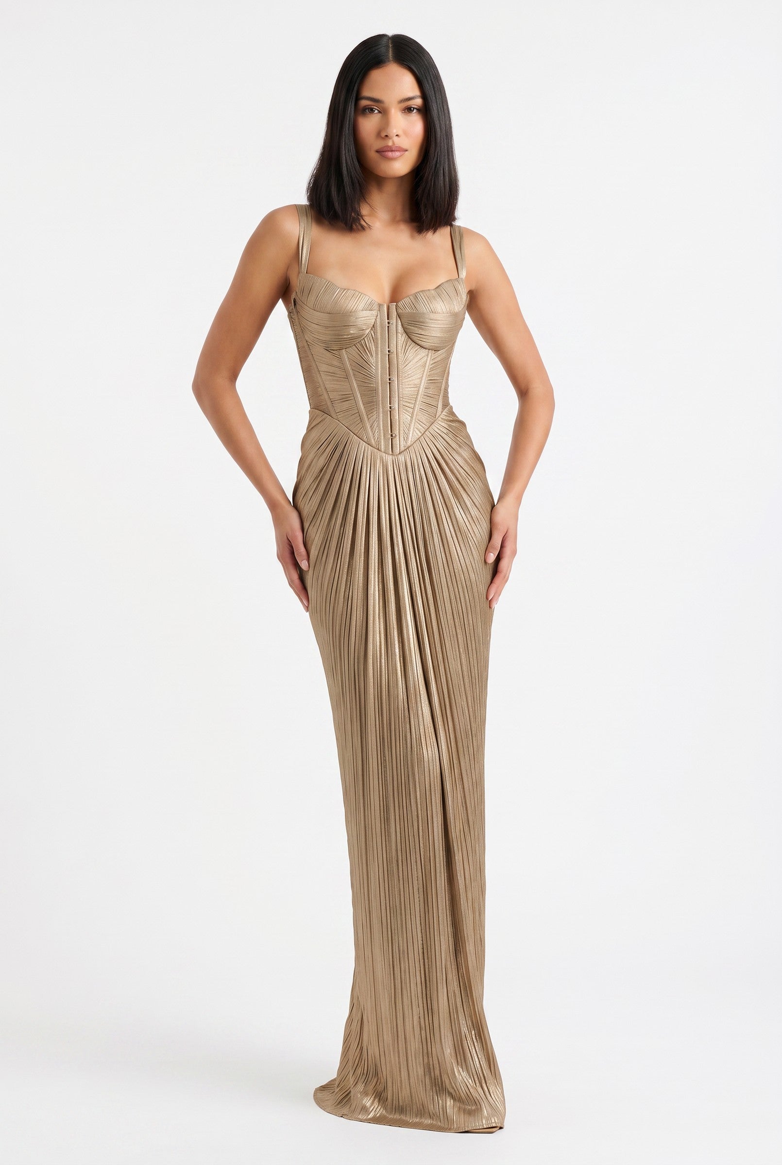 Women's Tiered Draped Corset Maxi Gown | Wren & Co.