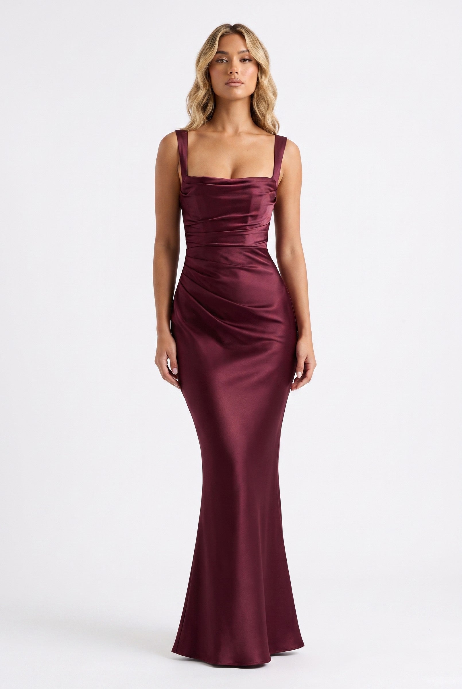 Women's Draped Satin Maxi Gown | Wren & Co.
