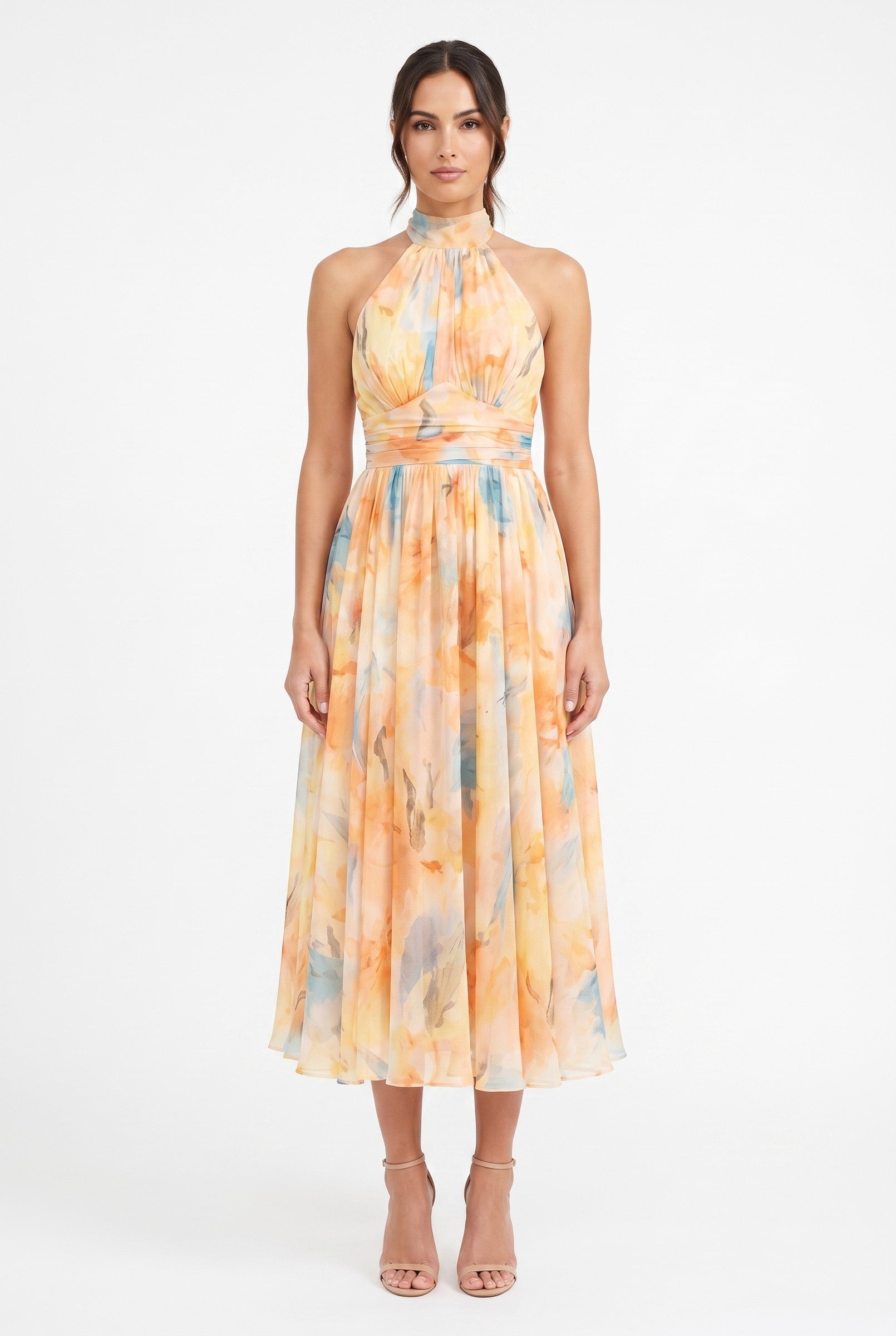 Women's Flowy Floral Chiffon Midi Dress | Wren & Co.