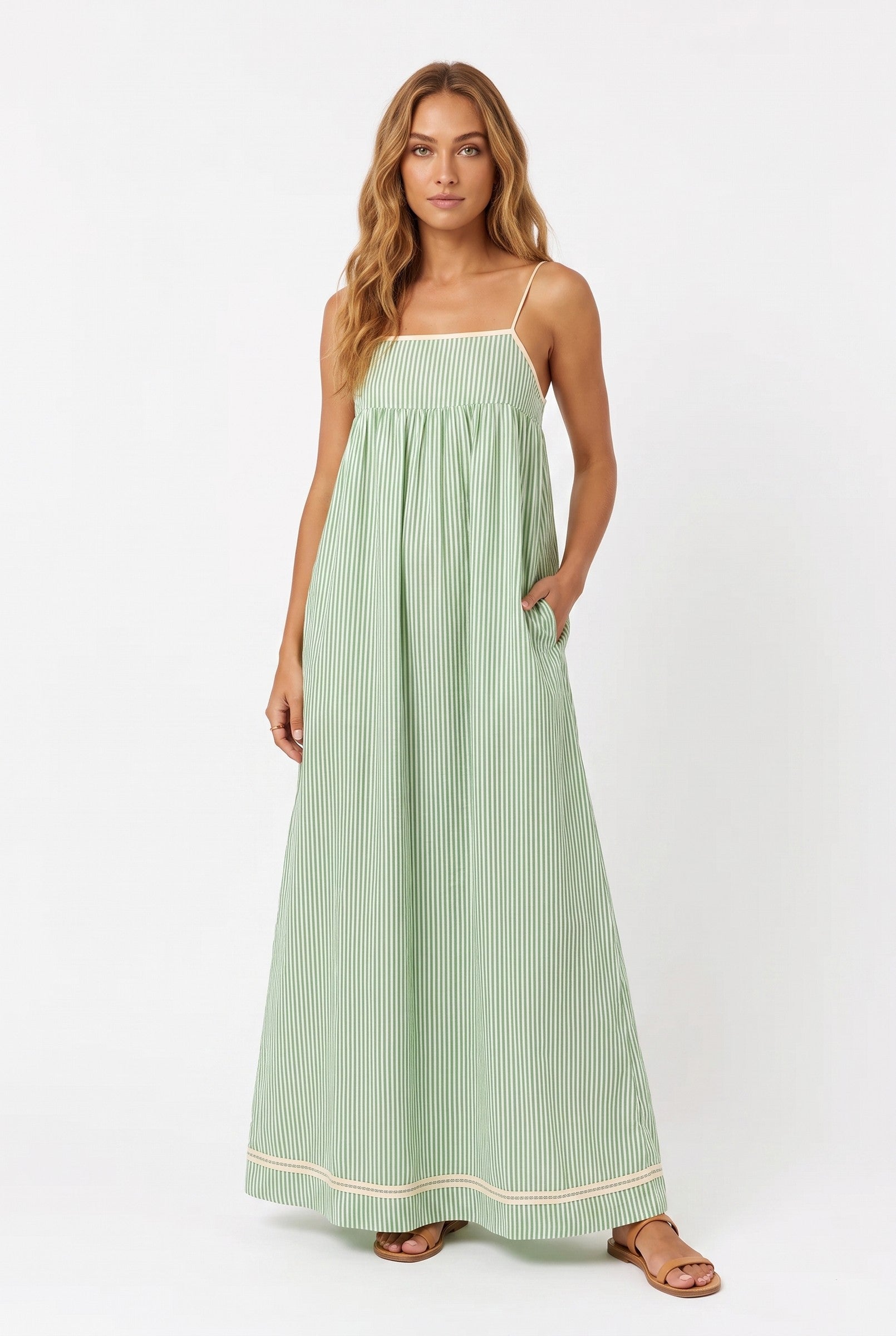 Women's Elegant Striped Cotton Maxi Dress | Wren & Co.