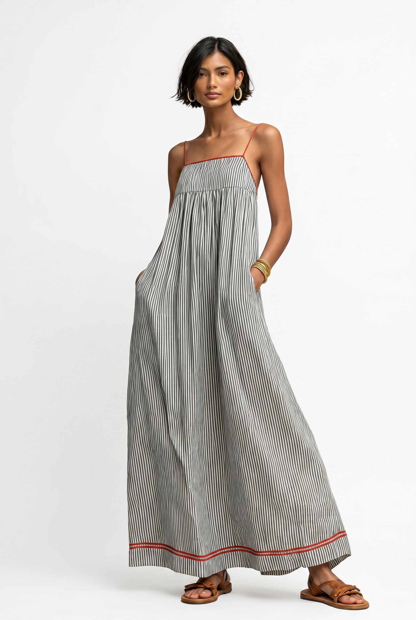 Women's Elegant Striped Cotton Maxi Dress | Wren & Co.