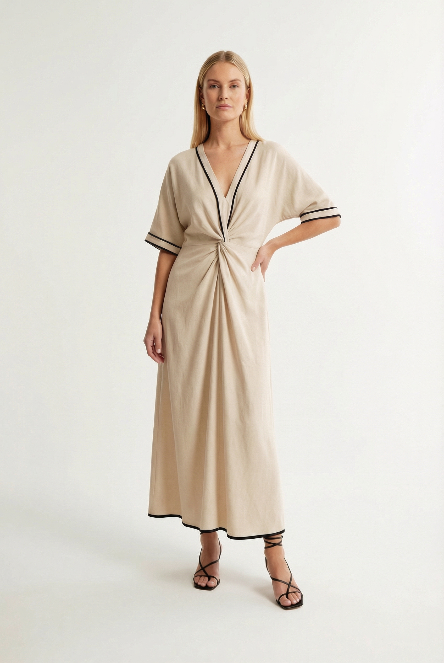 Women's Effortless Relaxed V-Neck Twist Front Maxi Dress | Wren & Co.