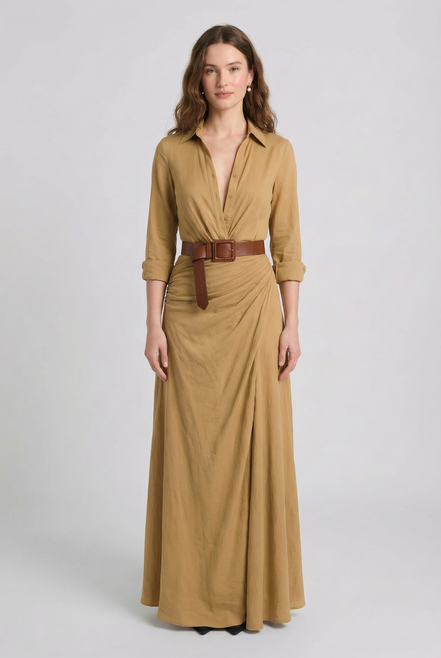 Women's Draped Belted Maxi Dress | Wren & Co.