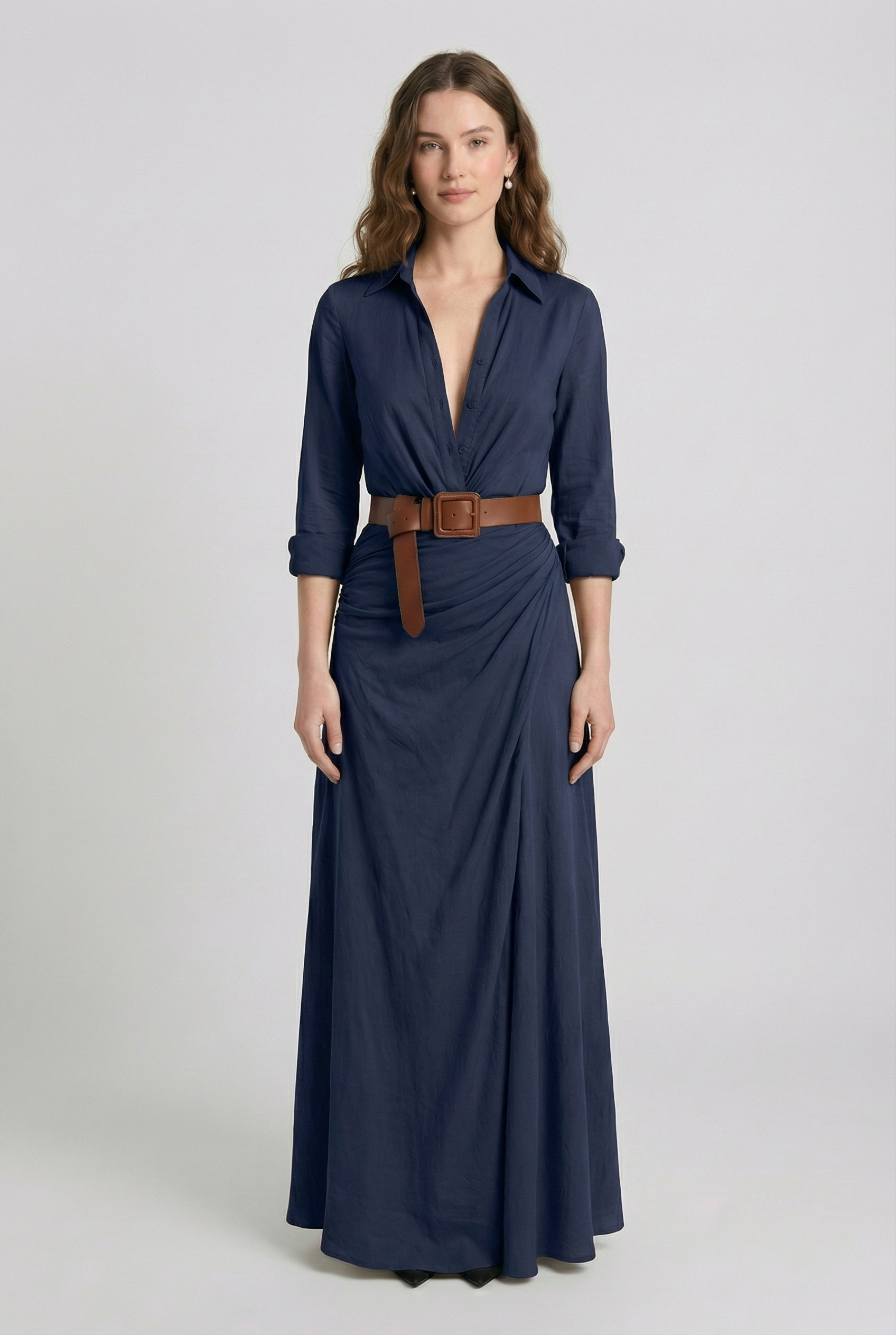 Women's Draped Belted Maxi Dress | Wren & Co.