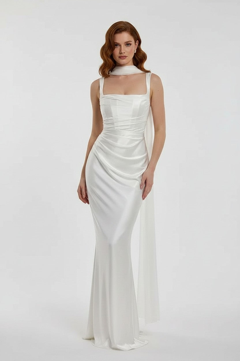 Women's Draped Satin Maxi Gown | Wren & Co.