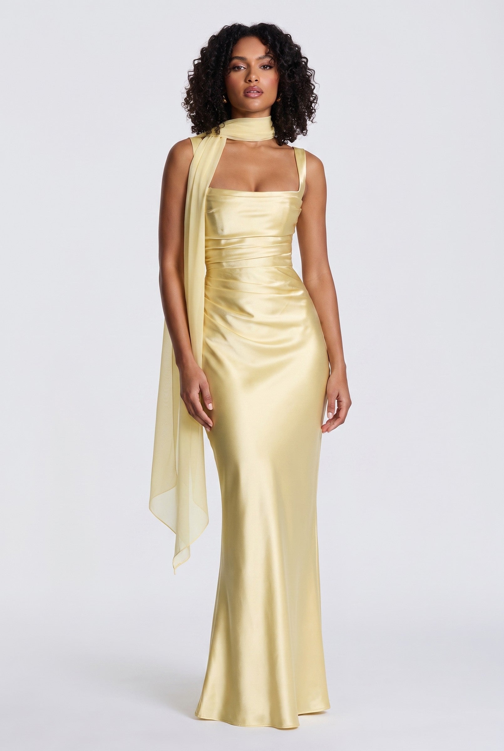 Women's Draped Satin Maxi Gown | Wren & Co.
