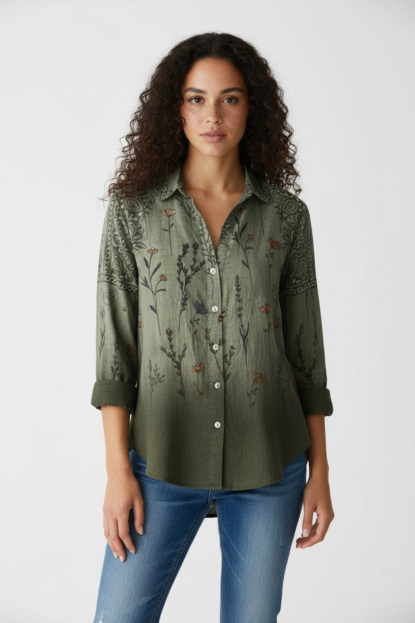 Women's Effortless Printed Button-Up Blouse | Wren & Co.