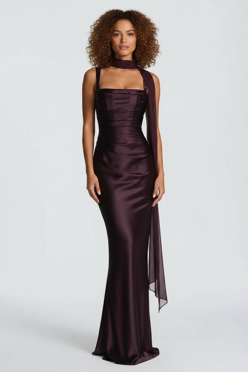 Women's Draped Satin Maxi Gown | Wren & Co.
