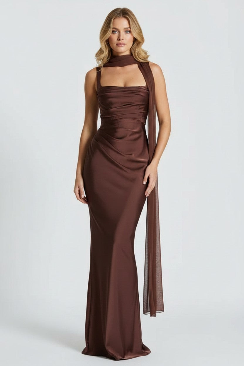 Women's Draped Satin Maxi Gown | Wren & Co.