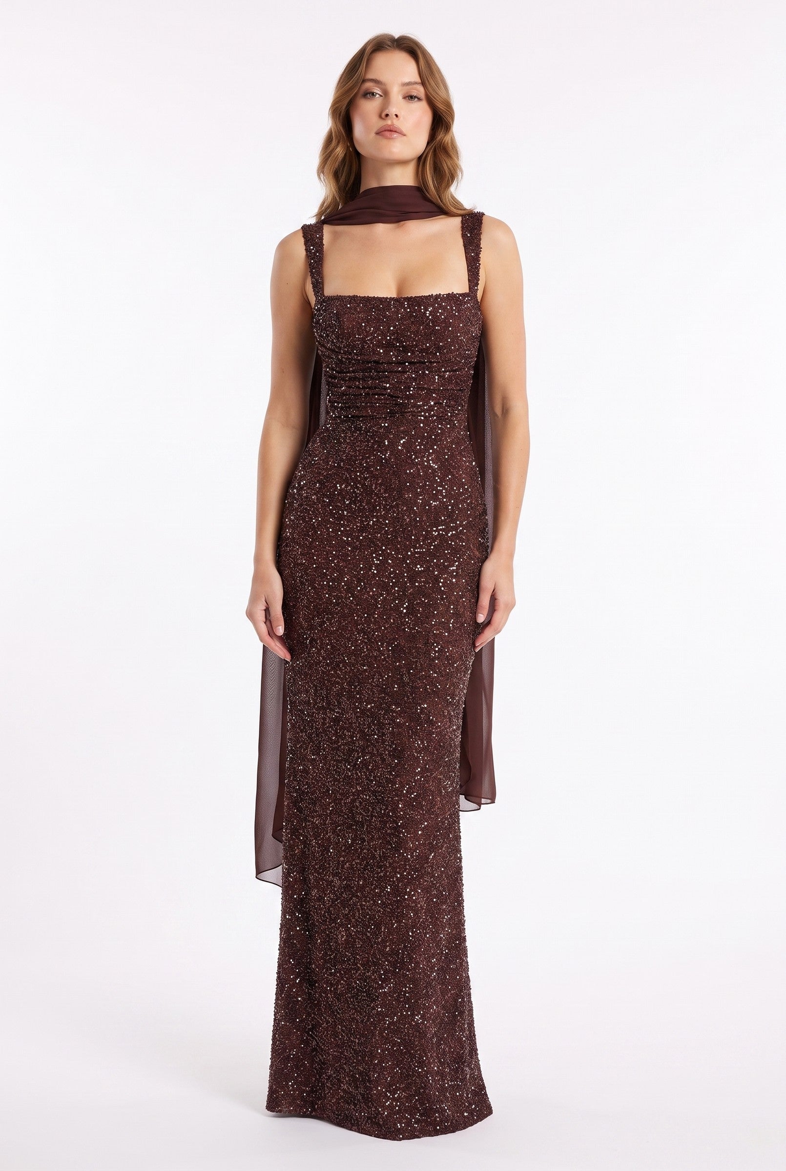 Women's Draped Satin Maxi Gown | Wren & Co.