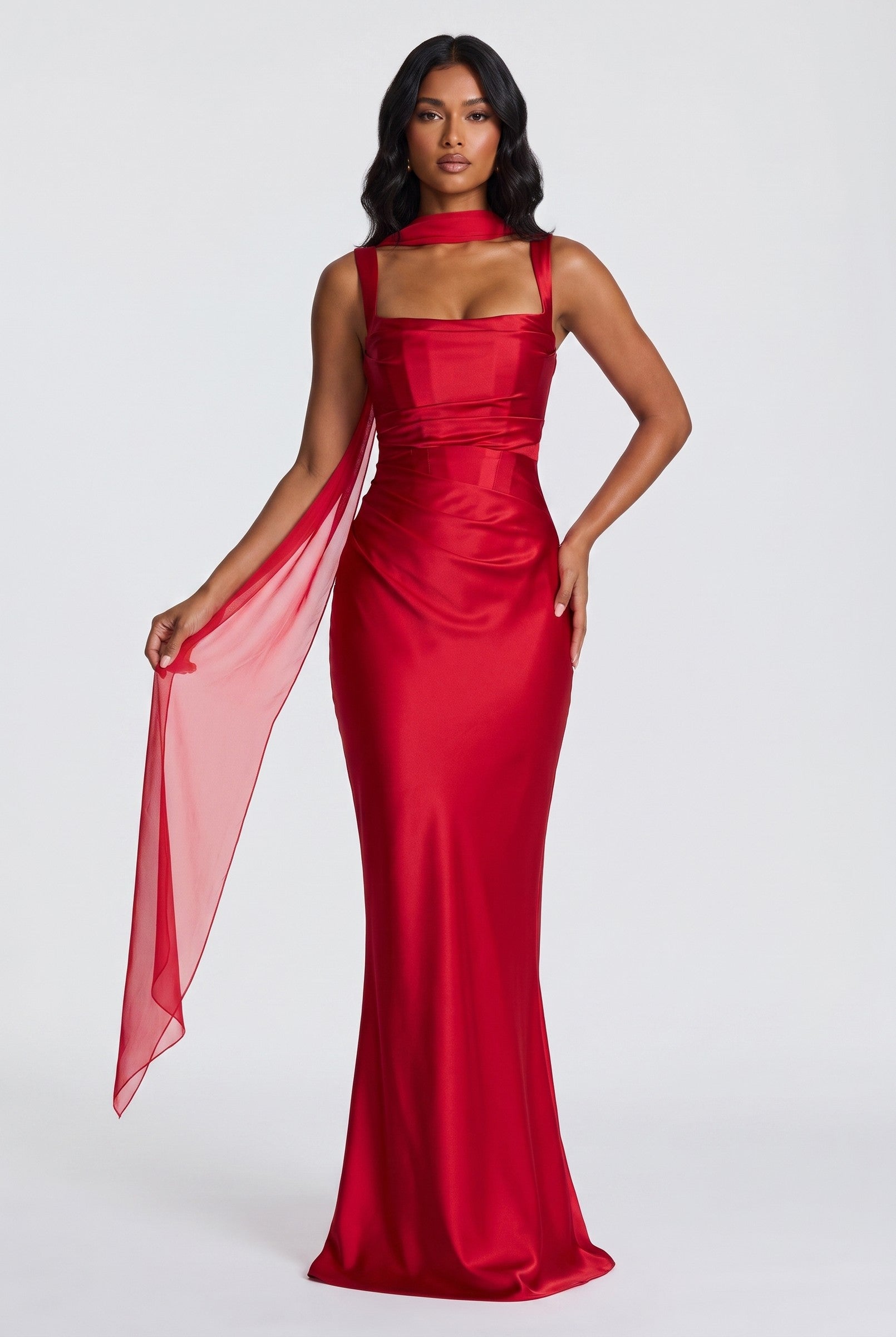 Women's Draped Satin Maxi Gown | Wren & Co.