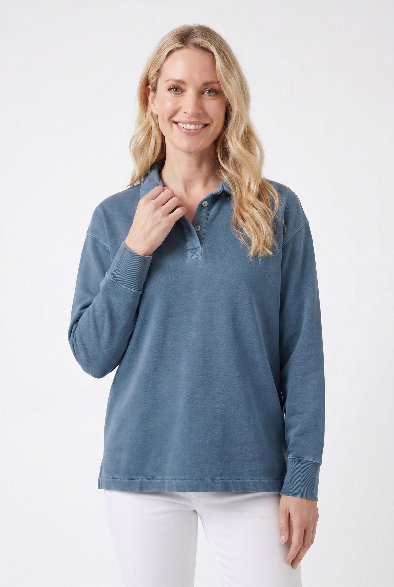 Women's Soft Half-Button Washed Sweater | Wren & Co.