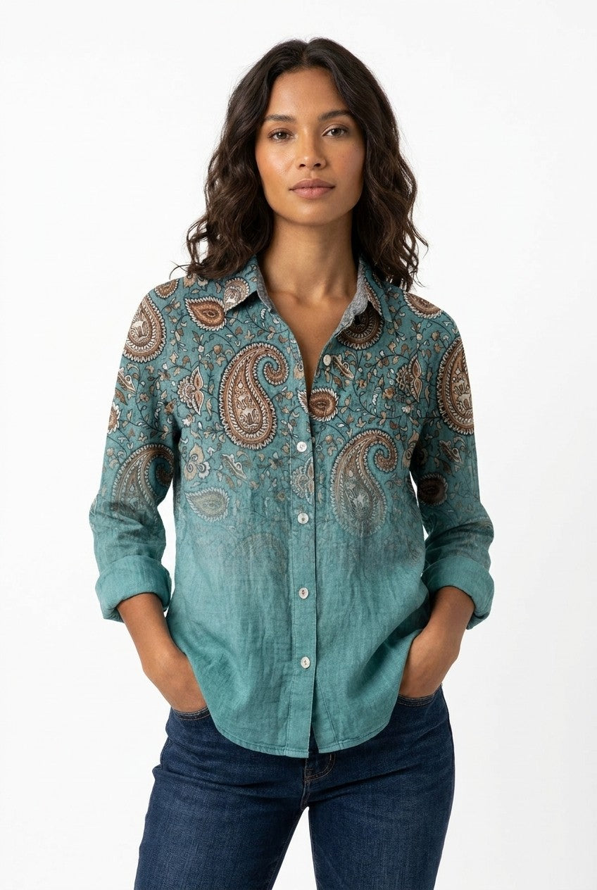 Women's Effortless Printed Button-Up Blouse | Wren & Co.