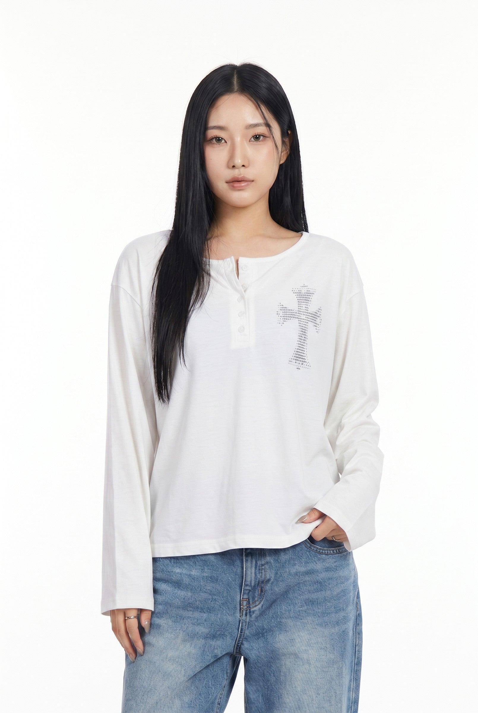 Women's Relaxed Cross Detail Oversized Long Sleeve Top | Wren & Co.